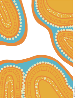 A colourful digital image depicts three streams, reflecting that when two streams meet, there is a sacred place that draws them together, and that a third stream emerges